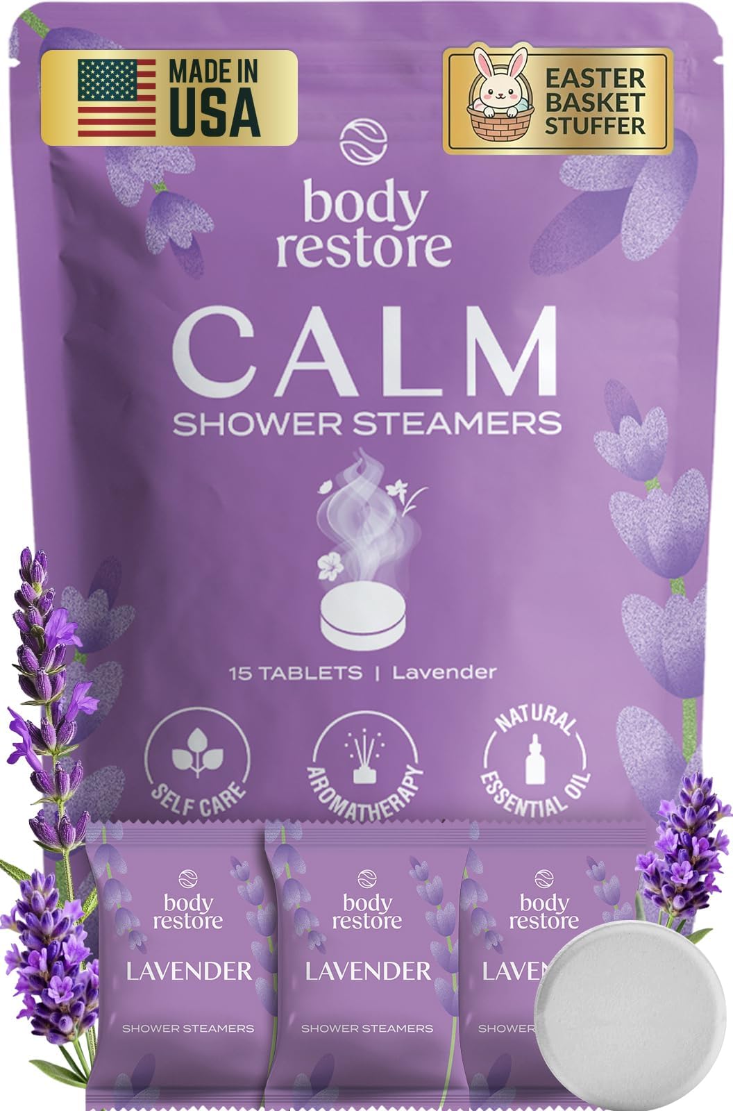 Body Restore Shower Steamers Aromatherapy 15 Pack – Easter Basket Stuffers, Easter &amp;amp; Birthday Gifts for Women &amp;amp; Men, Girls &amp;amp; Boys, Stress Relief &amp;amp; Relaxation Self Care – Lavender