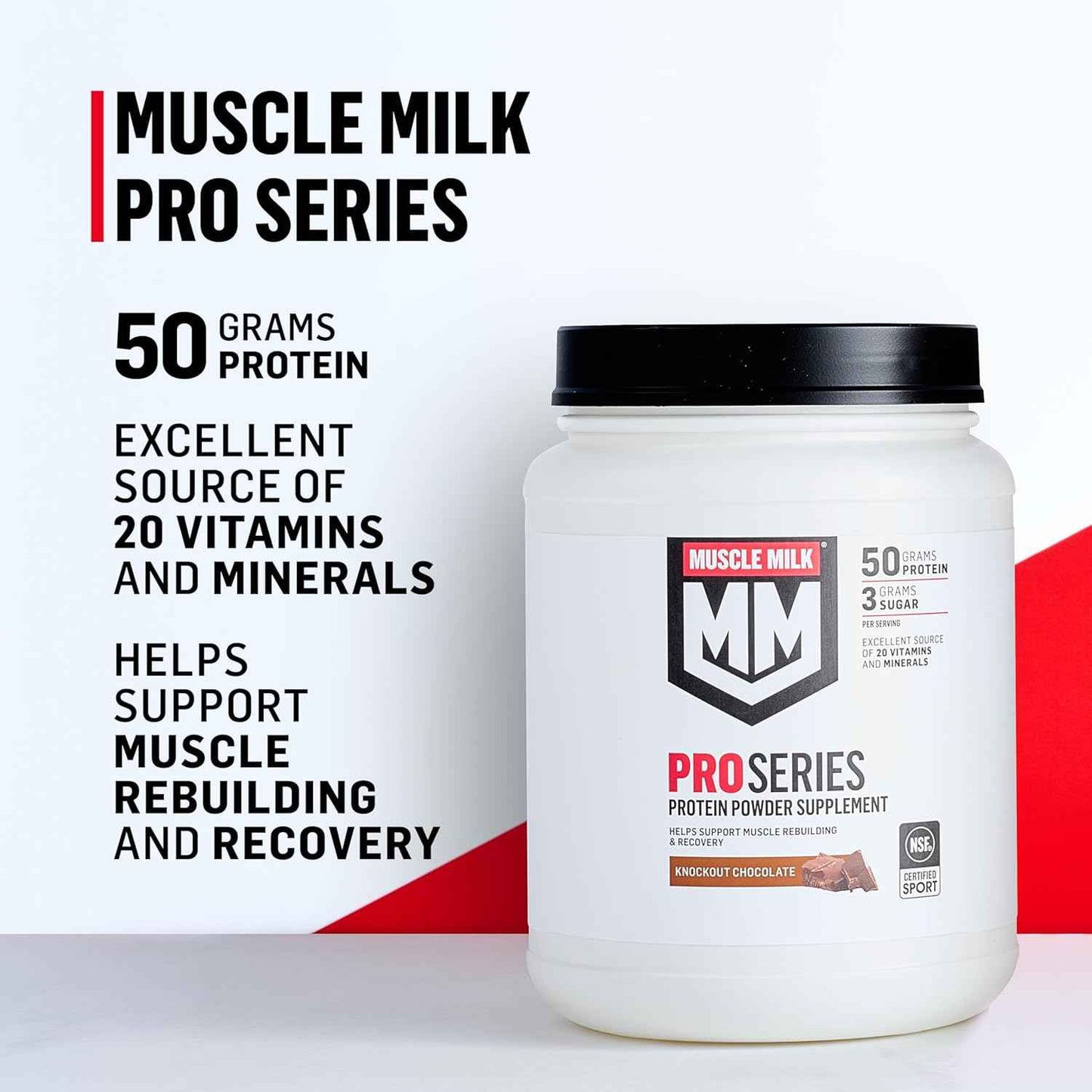 Muscle Milk Pro Series Protein Powder Supplement, 50g Protein, 3g Sugar, 20 Vitamins & Minerals, NSF Certified for Sport, Workout Recovery