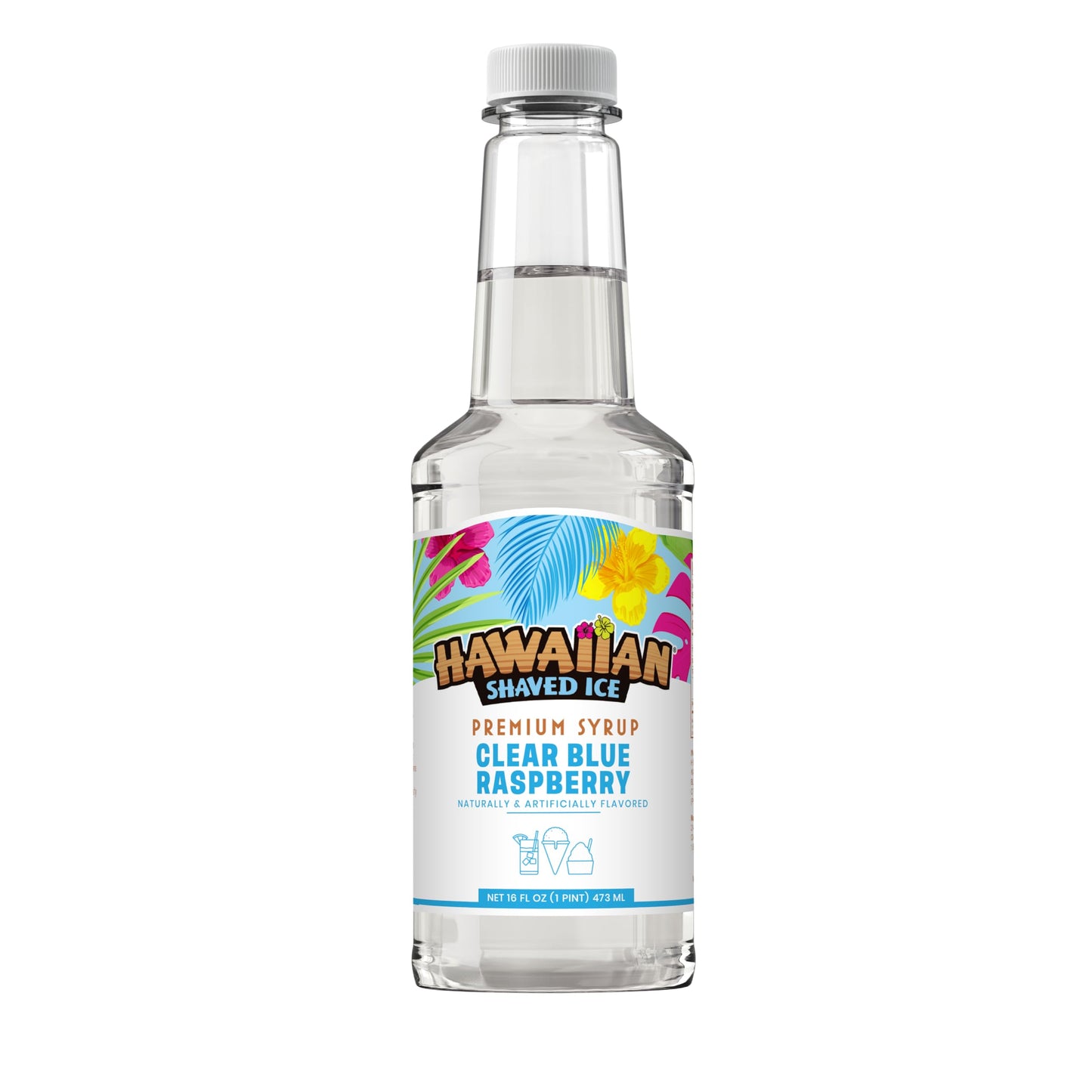 Hawaiian Shaved Ice Clear Blue Raspberry Syrup, Nut Soy Dairy &amp;amp; Dye Free, Flavor Fluffy &amp;amp; Crunchy Snow Cones, Shelf Stable, Makes 8 Servings, 16 ounces