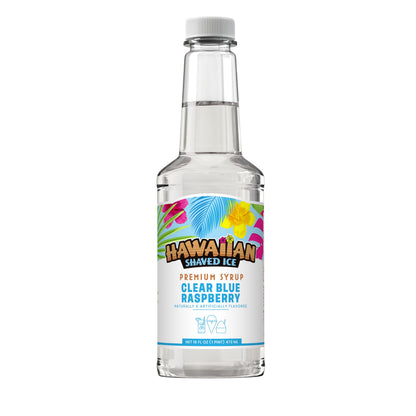 Hawaiian Shaved Ice Clear Blue Raspberry Syrup, Nut Soy Dairy &amp;amp; Dye Free, Flavor Fluffy &amp;amp; Crunchy Snow Cones, Shelf Stable, Makes 8 Servings, 16 ounces
