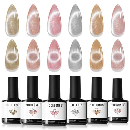 modelones Cat Eye Magnet Set, 15PCS French Cateye Gel Nail Polish Magnet Nail Art Tools Set Heart Magnet for Cat Eye Magnet Square Round Magnet Stick Diverse Glassy Cateye Effect for Women