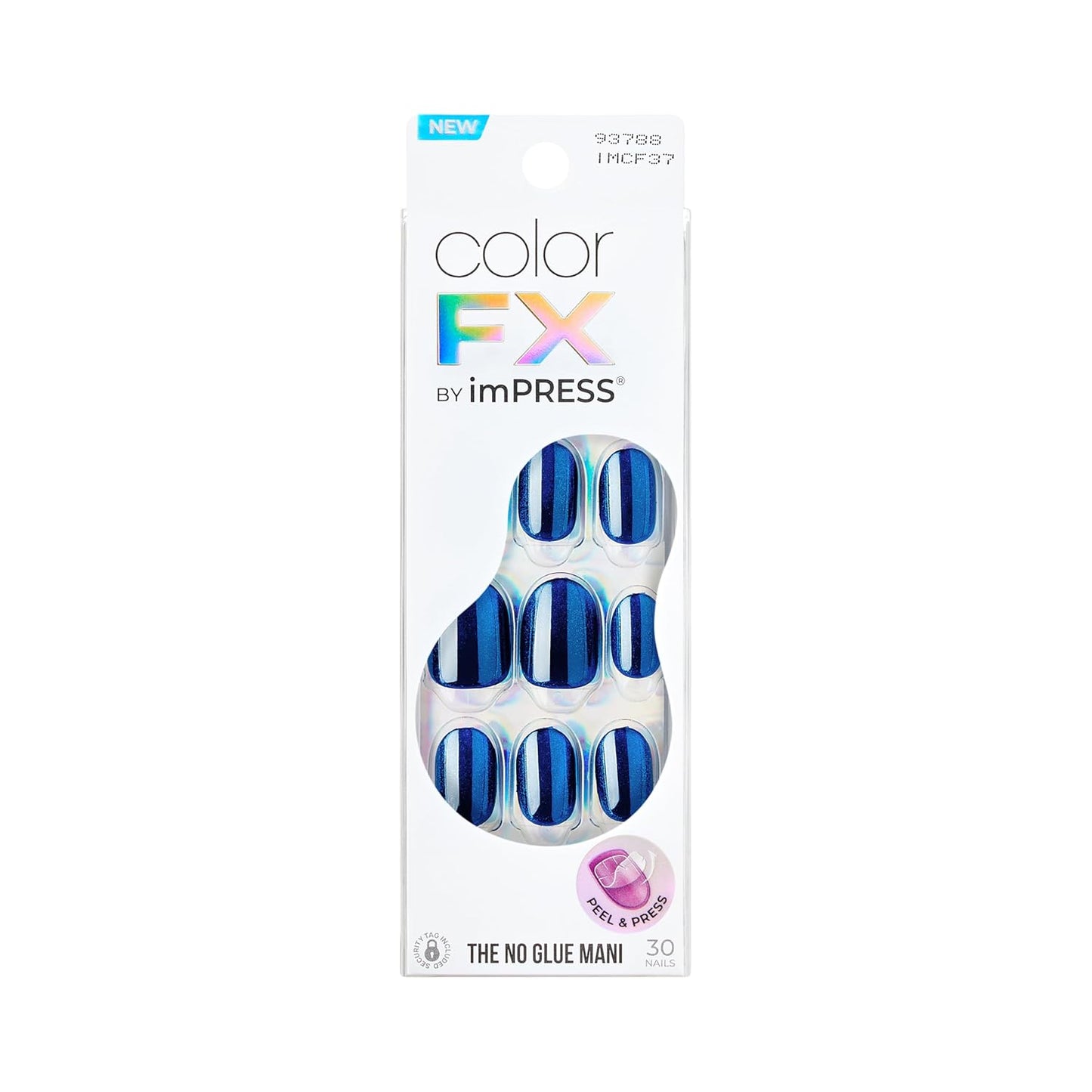 KISS_colorFX_by_imPRESS_Press_On_Nails_,_‘Reconnect’,_Solid_Blue_with_Pearlescent_Finish,_Short_Oval,_IMPROVED_adhesive,_Includes_30_Fake_Nails,_Prep_Pad,_1_Manicure_Stick,_1_Mini_Nail_File