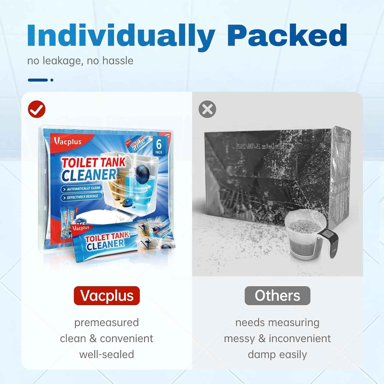 Vacplus Toilet Tank Cleaner - 6 Pack Automatic Descaler Tablets, Powerful Mold & Rust Remover, Long-Lasting Bowl Cleaning Solution