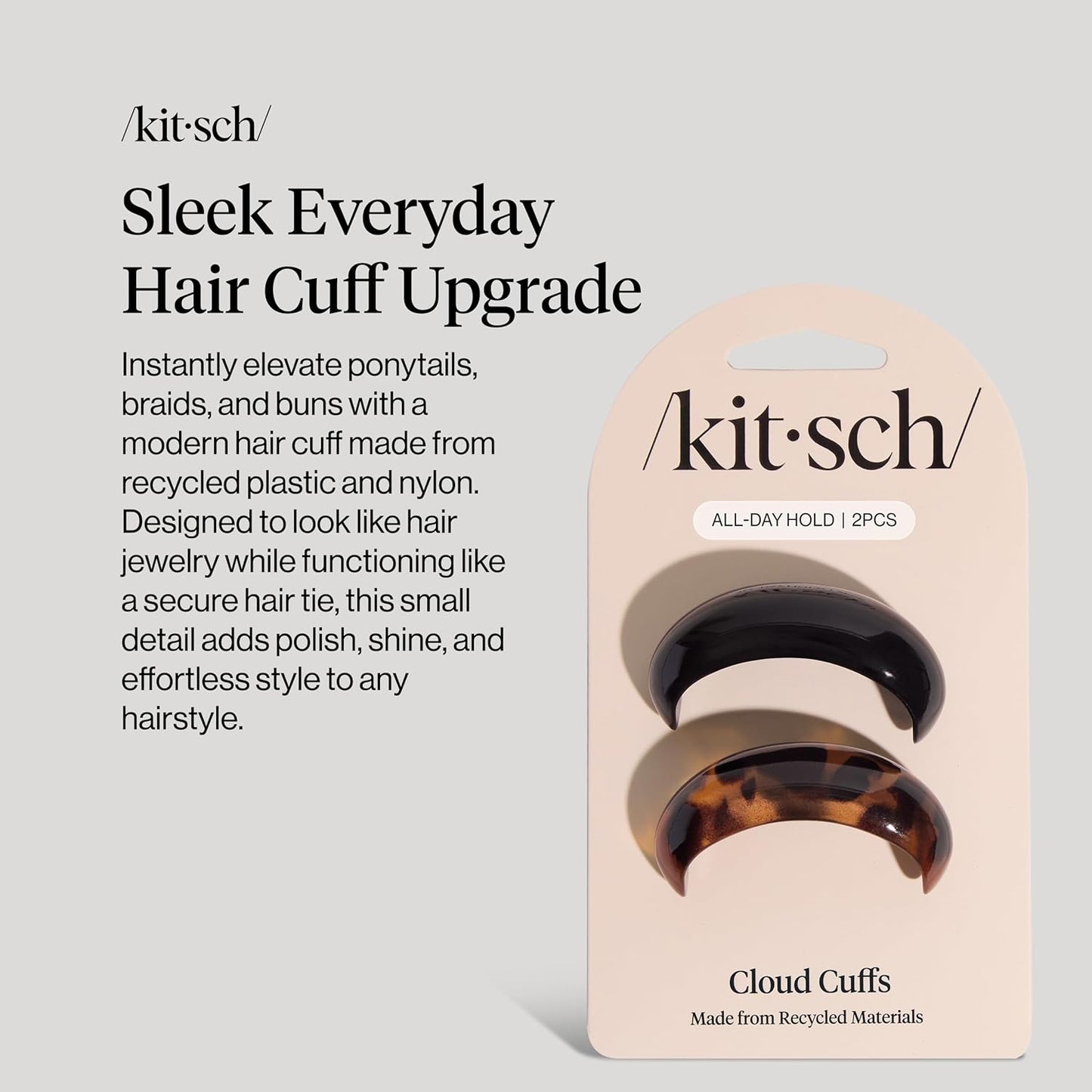 Kitsch_Medium_Hair_Cuffs_for_Braids_&_Ponytails_-_Sleek_Hair_Ties_No_Damage_for_Women_|_Recycled_Plastic_&_Nylon_Elastics_|_Stylish_&_Durable_-_Black_&_Tort_|_Ideal_Gifts_for_Women,_2pcs