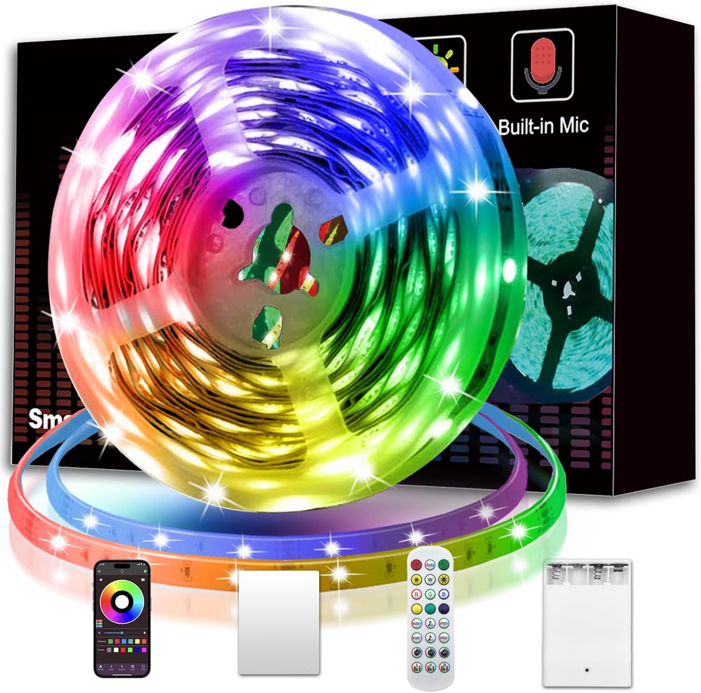 KIKO_Powered_Led_Strip_Lights,_20ft_one_Sets_of_Strip_Light_with_4_AA_Battery_Box/USB_RGB_LED_Light,_Remote_and_APP_Control