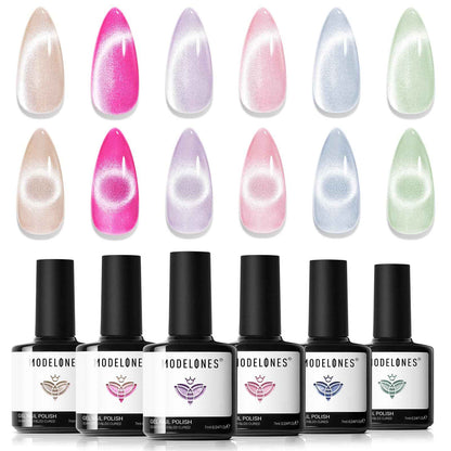 modelones Cat Eye Magnet Set, 15PCS French Cateye Gel Nail Polish Magnet Nail Art Tools Set Heart Magnet for Cat Eye Magnet Square Round Magnet Stick Diverse Glassy Cateye Effect for Women