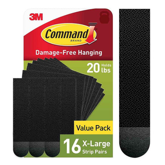 Command 20 lb XL 16 Pairs Heavyweight Picture Hanging Strips (32 Strips), Damage-Free Hangers for Picture Frames, No Tools Required, Ideal for Home Room Wall Decor, Black Adhesive