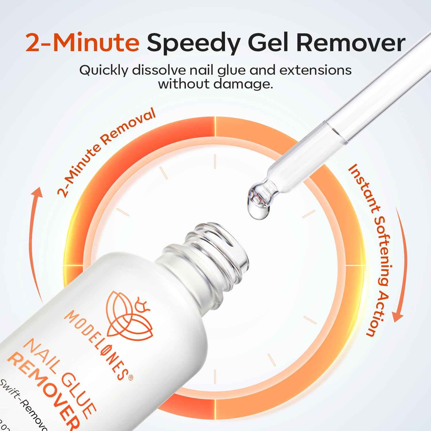 Modelones 50 ML Nail Glue Remover for Base Coat Press On Nails, Upgrade Clear Stick On Nails Remover for Acrylic Tips, Nail Polish Remover with Wood Stick