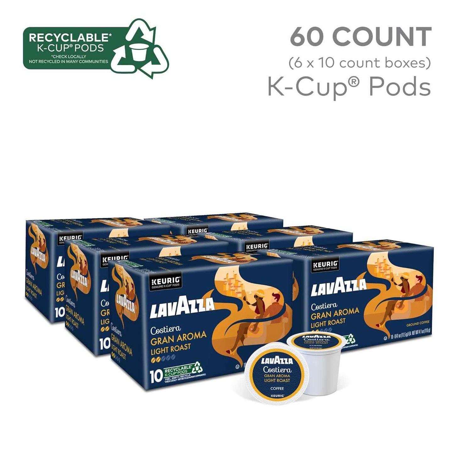 Lavazza Costiera Gran Aroma, Single-Serve Keurig K-Cup Pods, Light Roast Coffee