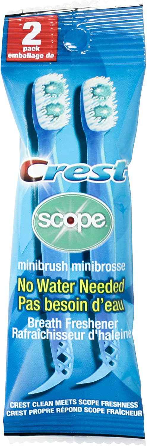 Crest Scope | Mini Brushes-Disposable Toothbrushes with Toothpaste and Pick for Work or Travel (12count, 6 Pack (12 Brushes))