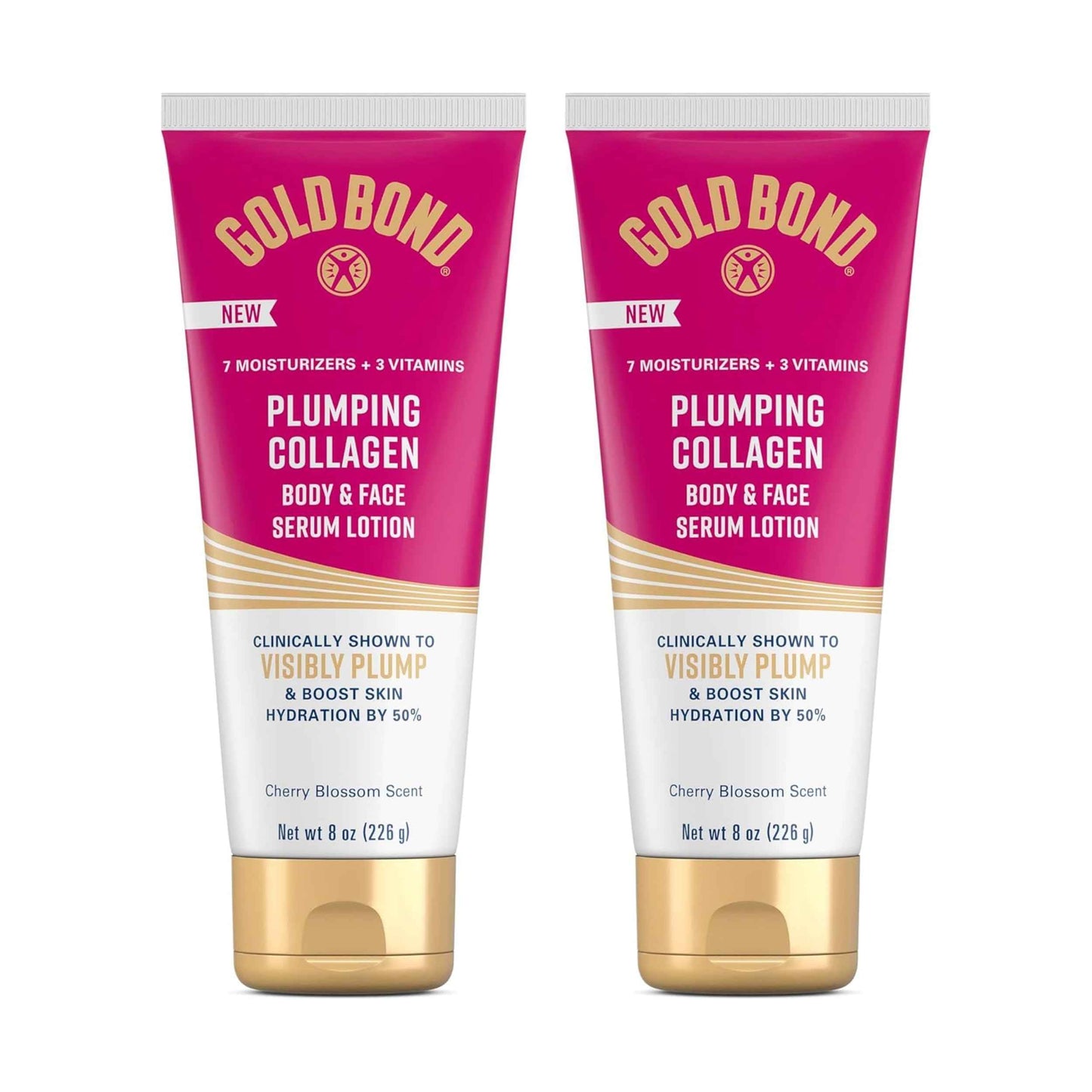 Gold Bond Plumping Collagen Body & Face Serum Lotion, Lightweight Hydrating Moisturizer with Collagen Peptide Complex, Jojoba and Grapeseed Oils to Visibly Plump Skin, Cherry Blossom Scent