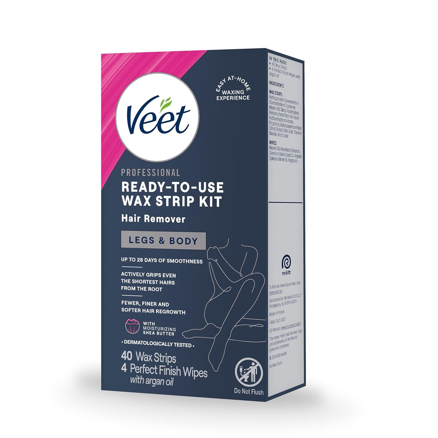 VEET_Ready-To-Use_Waxing_Kit_For_Women,_Wax_Strips_For_Body_Hair_Removal,_Wax_Kit_For_Legs_and_Body,_Personal_Care_Product,_Hair_Remover,_40ct_Waxing_Strips_(20_Double-Sided),_4ct_Body_Wipes