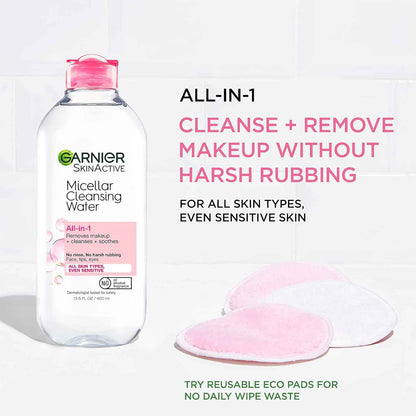 Garnier Micellar Cleansing Water, For All Skin Types, 13.5 fl oz + Micellar Cleansing Water, For Waterproof Makeup, 3.4 fl oz