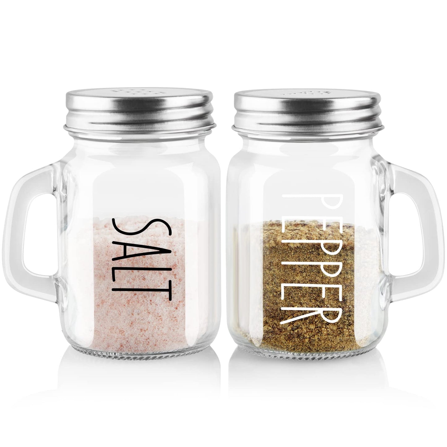 Glass Salt and Pepper Shakers Set, ZOSUJO 4 oz Cute Clear Salt Pepper Shaker, Kitchen Decor for Home Restaurants Wedding, Transparent Shaker Sets with Stainless Steel Lids