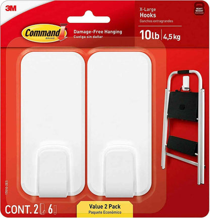 Command 10 lb XL Heavyweight Hook, 2 Wall Hooks and 6 Strips, Damage-Free Hanging with Adhesive, Heavy Duty Hanging Great for Organization and Storage