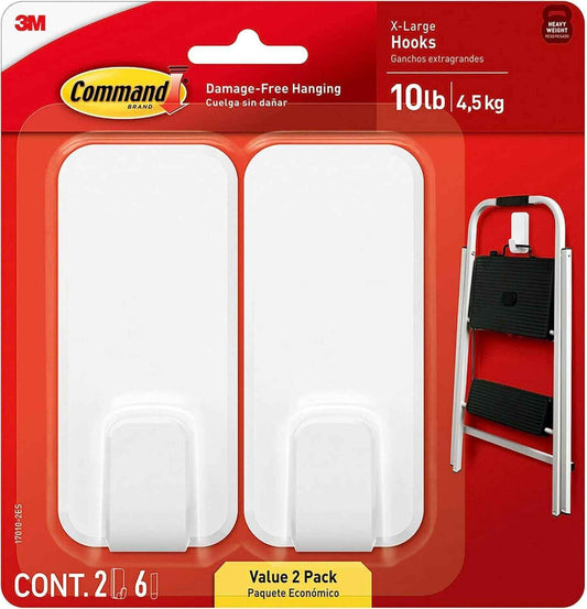 Command 10 lb XL Heavyweight Hook, 2 Wall Hooks and 6 Strips, Damage-Free Hanging with Adhesive, Heavy Duty Hanging Great for Organization and Storage