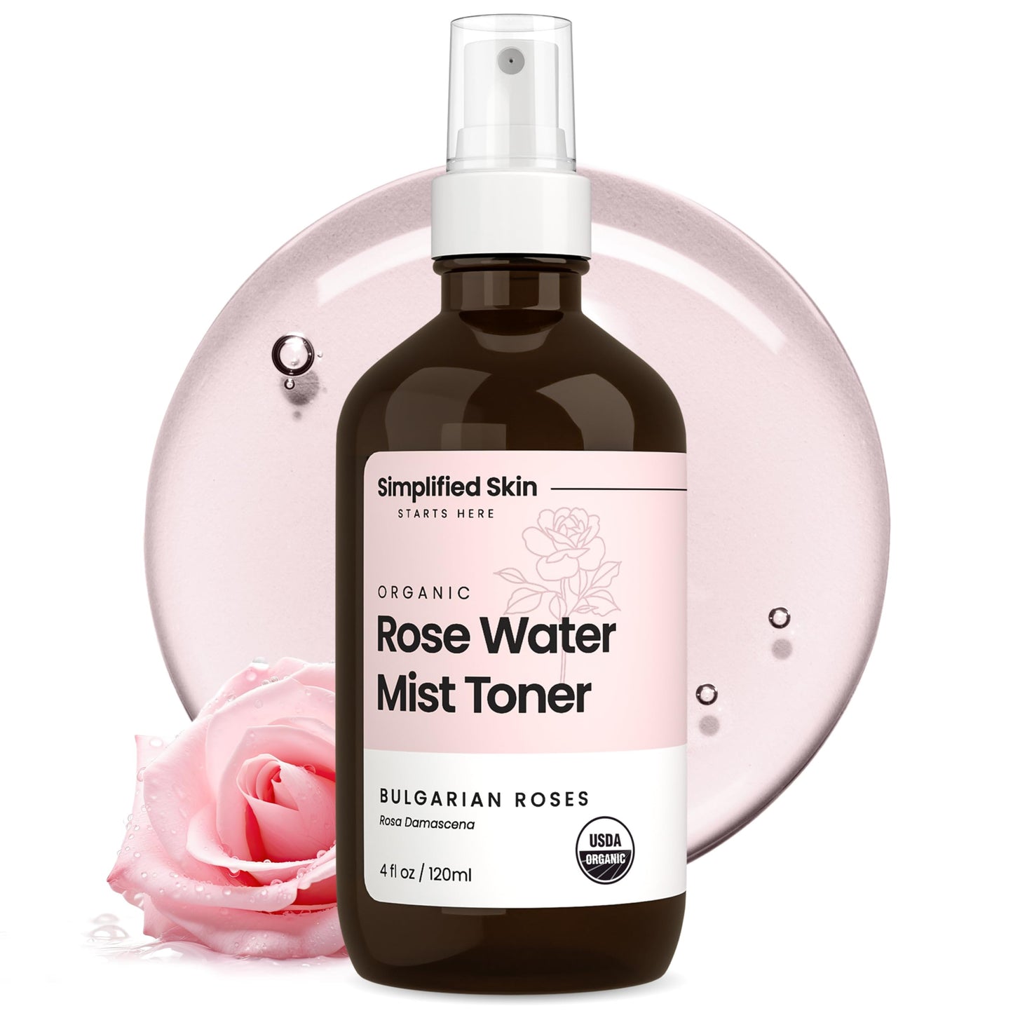 Rose Water Spray for Face &amp;amp; Hair – Pure USDA Organic Rosewater Toner – Refreshing Mist for Skin Care, Makeup &amp;amp; Locs – Natural Rose Scent, 4 Oz