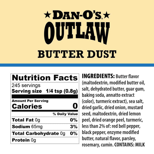 Dan-O’s Outlaw – 6.9 oz – Buttery All Purpose Seasoning for Chicken, Vegetables & Popcorn – Sugar Free, Zero Calorie Dry Spice Blend