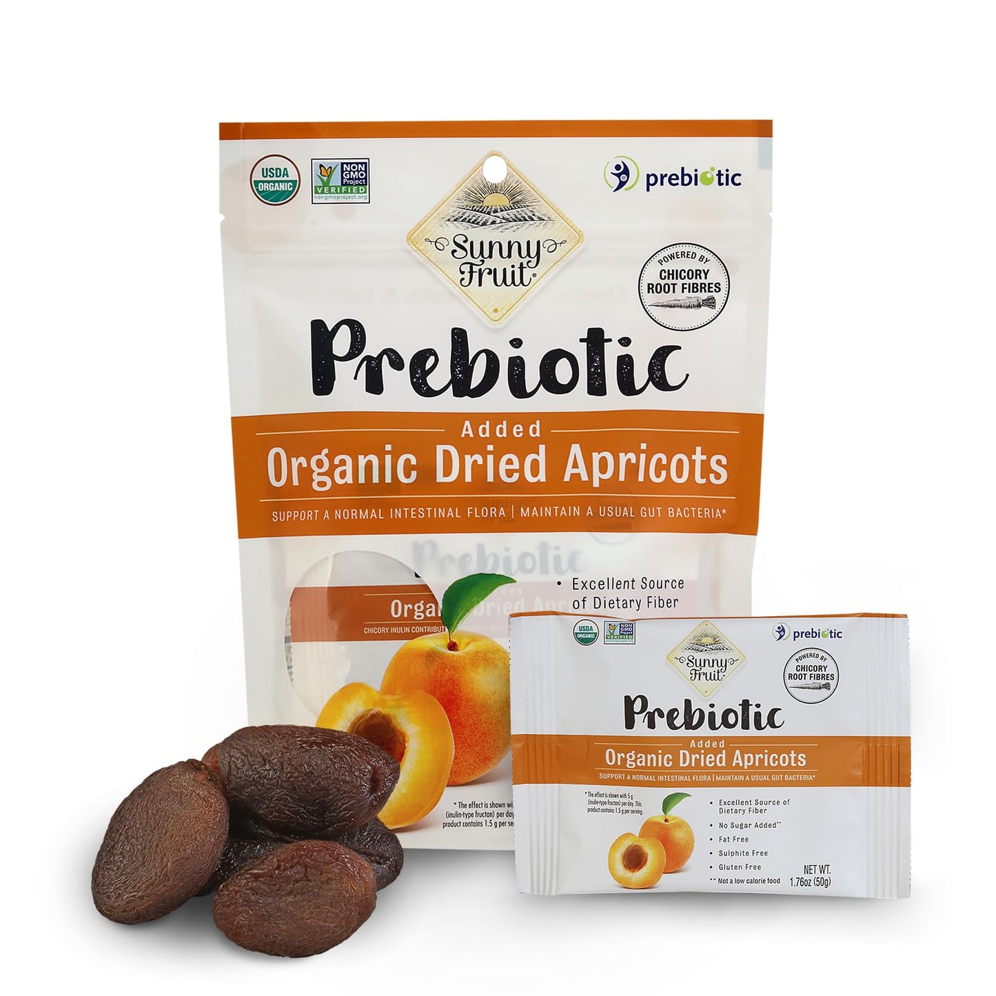 Sunny Fruit Organic Prebiotic Apricots - 1 Bag (5 Individual Portion Packs) | No Preservatives, No Sugar Added | Convenient Snack Packs with Prebiotic Fiber | ORGANIC, NON-GMO, KOSHER, HALAL