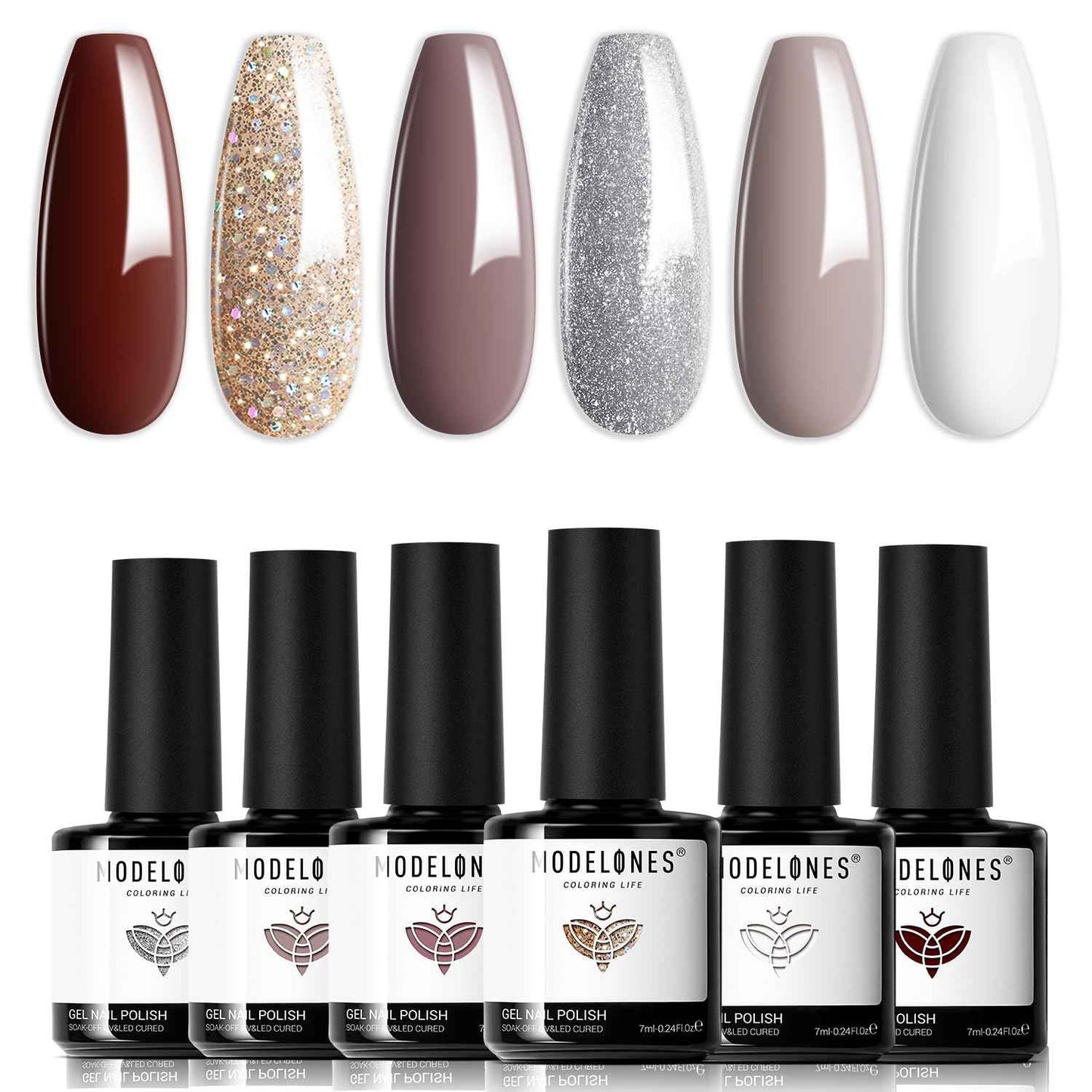 modelones Gel Nail Polish Set - 6 Colors Nude Pink Milky White Gel Polish Set Light Neutral Pink Nail Polish Barely Pink Soak Off LED Starter Kit Popular Nail Art DIY Manicure Gifts