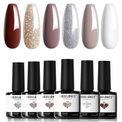 modelones Gel Nail Polish Set - 6 Colors Nude Pink Milky White Gel Polish Set Light Neutral Pink Nail Polish Barely Pink Soak Off LED Starter Kit Popular Nail Art DIY Manicure Gifts