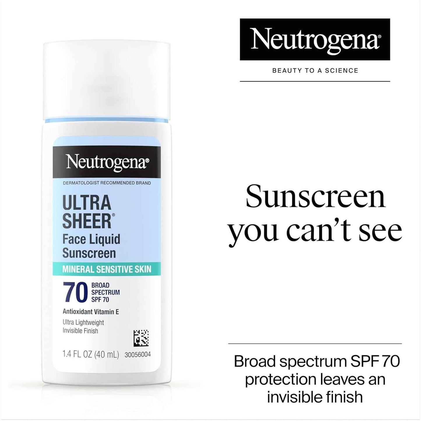 Neutrogena Ultra Sheer Liquid Mineral Sunscreen For Face, Lightweight, Broad Spectrum SPF 70 Facial Sunscreen for Sensitive Skin Leaves a Silky, Non-Greasy Finish, Oxybenzone-Free Sun Care