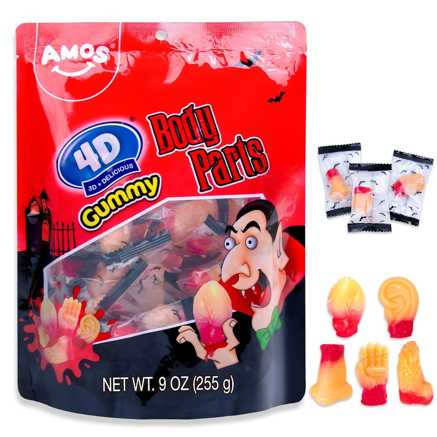 Amos 4D Gummy Body Parts Halloween Candy – Spooky Gummy Snacks Fun Halloween Candy for Trick-or-Treat & Party Favors - Eco House Kit