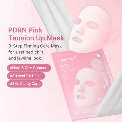 medicube PDRN Pink Tension Up Mask | 3-Step V-line Mask for Contoured-Looking Chin & Jawline | Full-Face Firming Care with Salmon PDRN, NAD & Caffeine | Korean Skincare, 34g x 4ea + Tightening Band