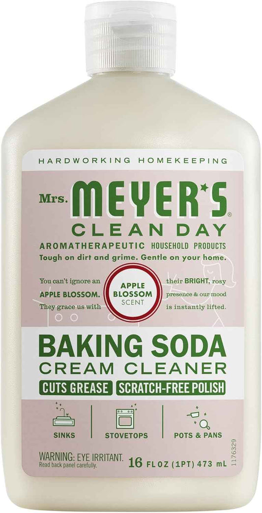 MRS. MEYER'S CLEAN DAY Baking Soda Cream Cleaner, Cuts Grease, Scratch-Free Polish, Apple Blossom, 16 Fl Oz