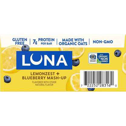 LUNA Bar - Mash-Ups LemonZest + Blueberry Flavor - Gluten Free Snack Bars - Non-GMO - Protein Bars - Made with Organic Oats (15 Pack)