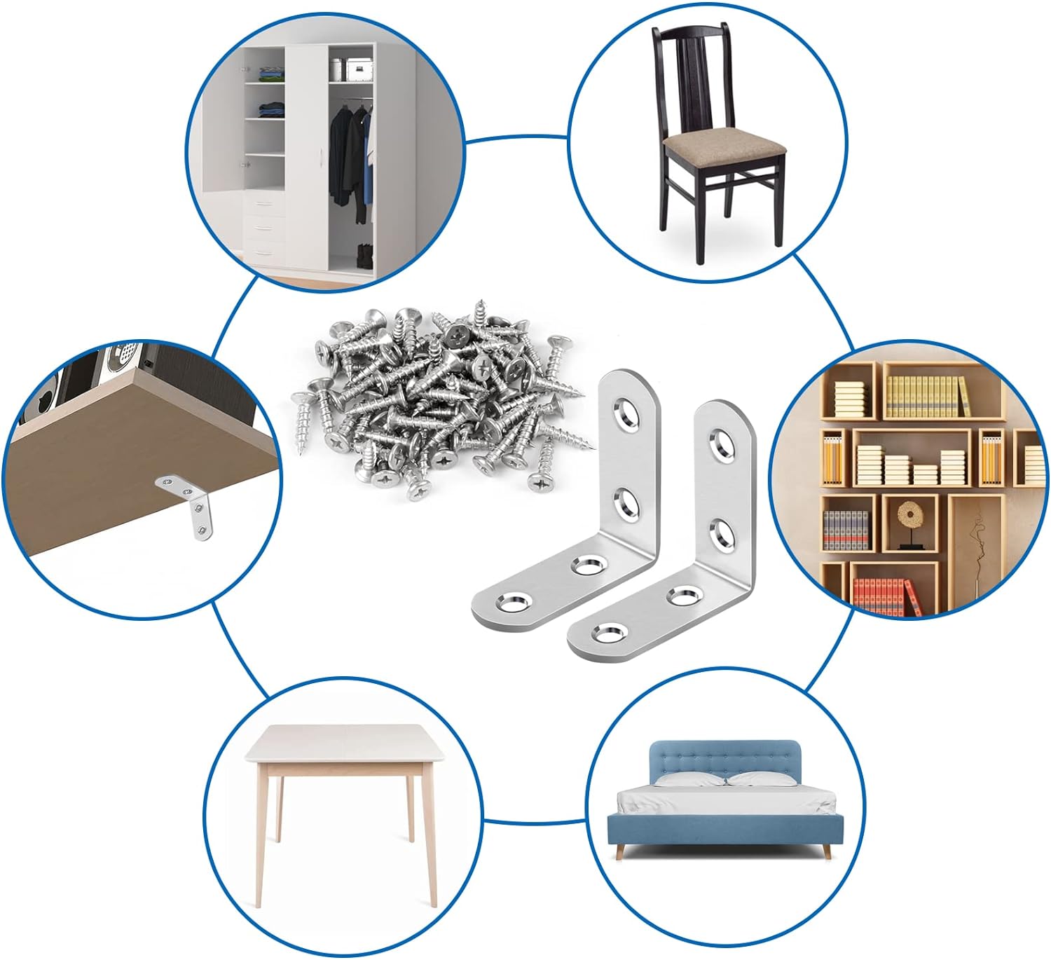 16_Pcs_L_Bracket_Stainless_Steel_Corner_Brace_Sets,_90_Degree_Right_Angle_Brackets_with_64_Pcs_Screws,_L_Bracket_Firmware_for_Wooden_Shelves,_Chairs,_Tables,_Dressers,_Furniture_(Silver)