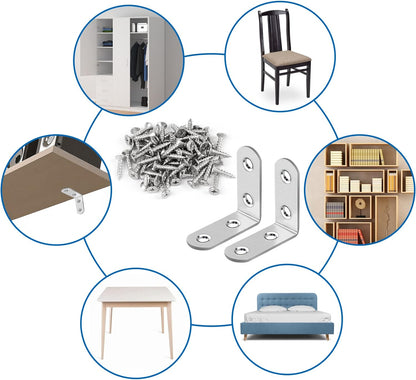 16_Pcs_L_Bracket_Stainless_Steel_Corner_Brace_Sets,_90_Degree_Right_Angle_Brackets_with_64_Pcs_Screws,_L_Bracket_Firmware_for_Wooden_Shelves,_Chairs,_Tables,_Dressers,_Furniture_(Silver)