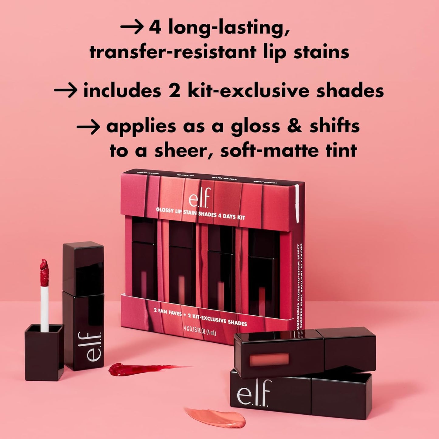 e.l.f._Glossy_Lip_Stain_Shades_4_Days_Kit,_Long-Lasting_Lip_Stains_For_A_Sheer_Pop_Of_Color_&_Subtle_Gloss_Finish,_Vegan_&_Cruelty-Free,_4_Shades