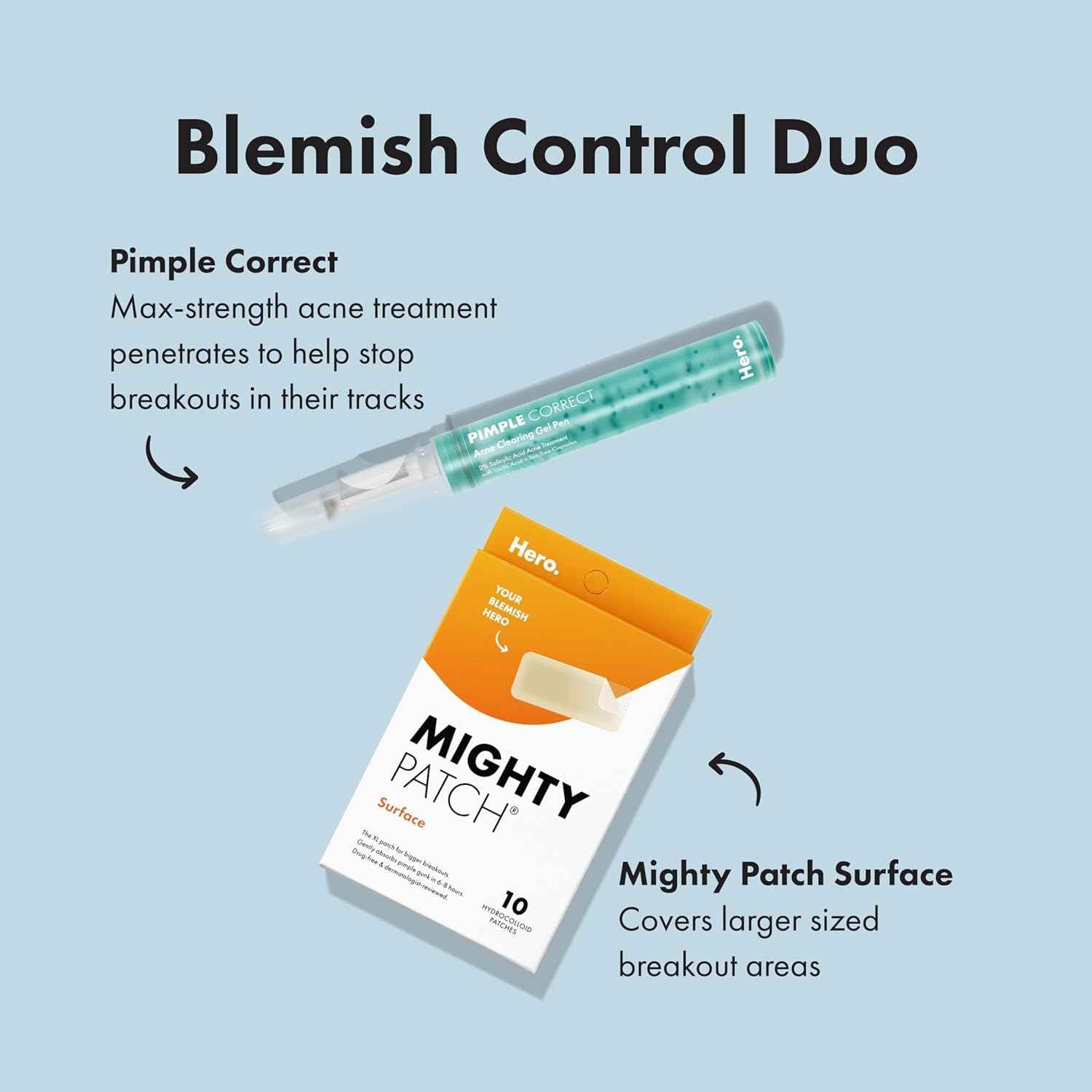 Mighty Patch Surface Large Pimple Patches for Face, Acne Spot Patch for Cheek, Forehead, and Chin, Pimple Stickers, Hydrocolloid Covers, Vegan-friendly, from Hero Cosmetics, 10 Count