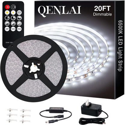 20ft/40ft/66ft_White_LED_Strip_Lights,_Upgraded_6500K_Dimmable_Tape_Lights_with_Remote_and_Plug,_12V_360_LEDs_Flexible_Sticky_Cuttable_Led_Light_Strips_for_Bedroom_Ceiling_Kitchen_Under_Cabinet_Lighting