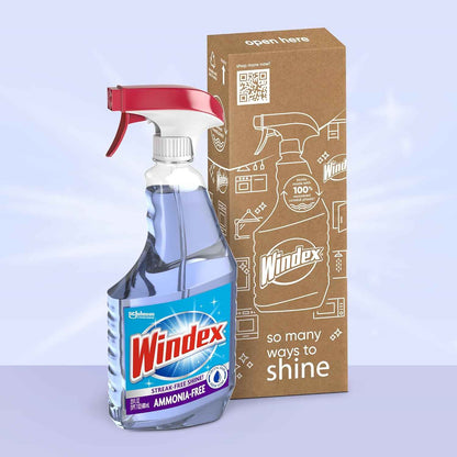 Windex Glass and Window Cleaner Spray Bottle, Ammonia Free, Packaging Designed to Prevent Leakage and Breaking, Surface Cleaning Spray, Crystal Rain Scent