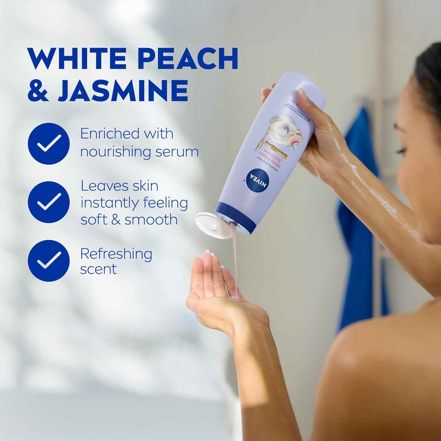 NIVEA Refreshing Body Wash with Nourishing Serum, Scented Body Wash for Women, Enriched with Provitamin B5 and Vitamin E