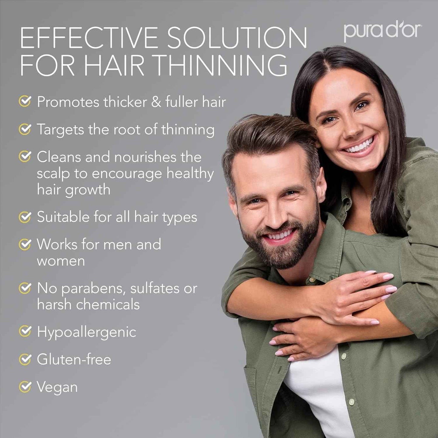 PURA D'OR Original Gold Label Anti-Thinning Shampoo - CLINICALLY TESTED - Biotin & Argan Oil – Sulfate-Free Strengthening & Volumizing for Fuller-Looking Hair, Men & Women, Natural Earthy Scent