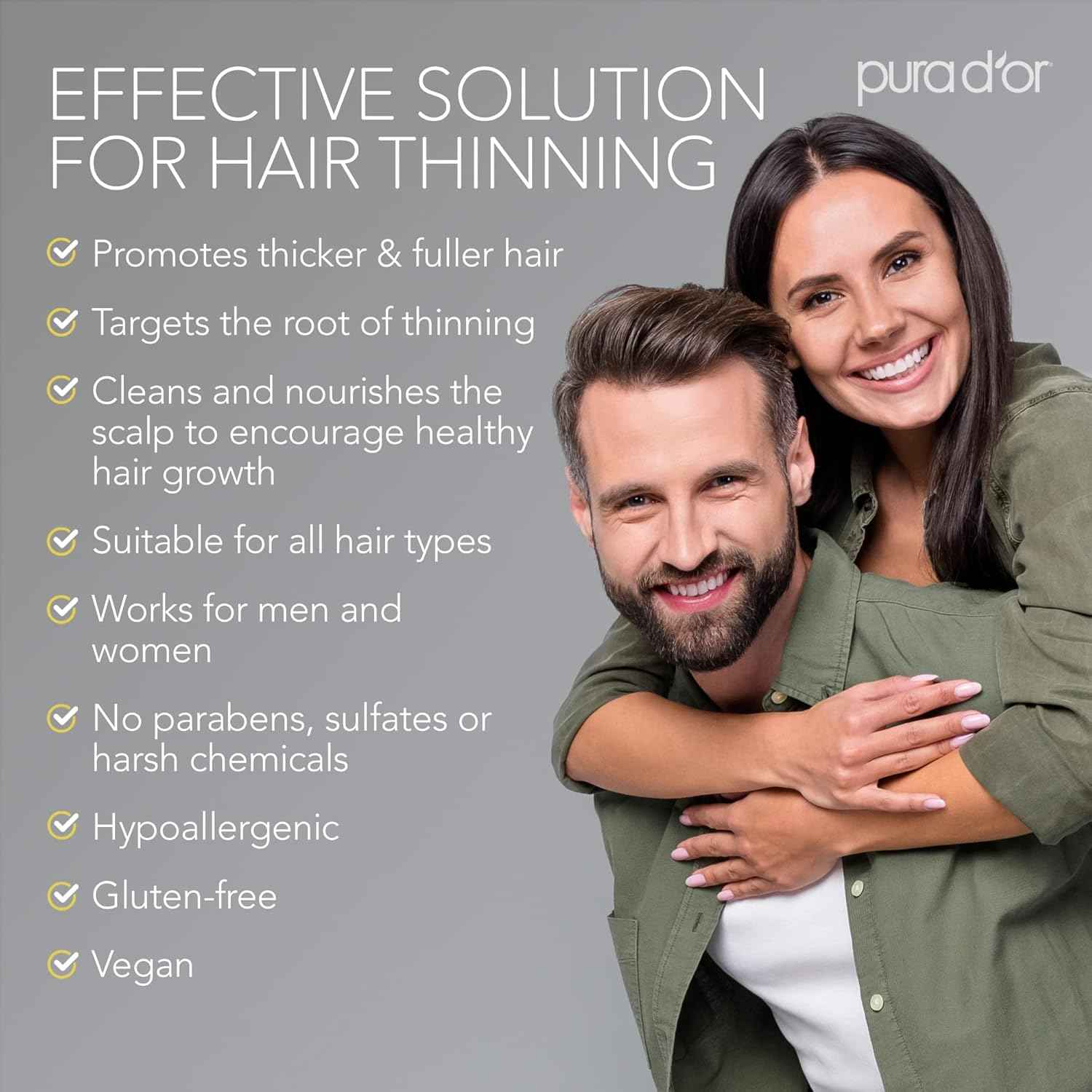 PURA D'OR Original Gold Label Anti-Thinning Shampoo - CLINICALLY TESTED - Biotin & Argan Oil – Sulfate-Free Strengthening & Volumizing for Fuller-Looking Hair, Men & Women, Natural Earthy Scent