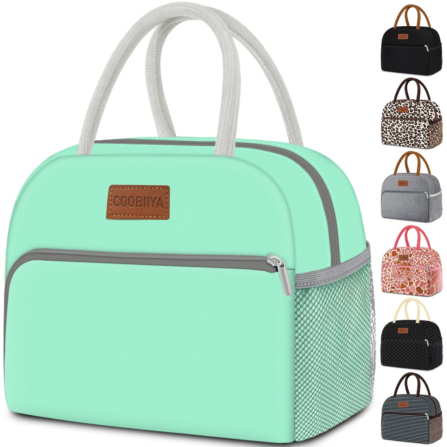Coobiiya Lunch Bag Women, Lunch Box Bag for Women Adult Men, Small Leakproof Cute Lunch Tote Large Capacity Reusable Insulated Cooler Lunch Container for Work/Office/Picnic/Travel-Green