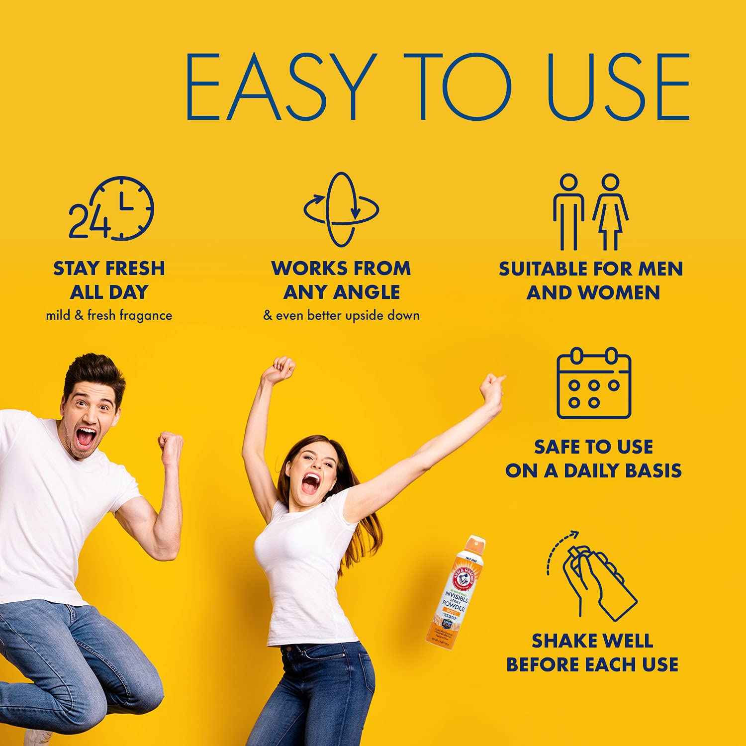 Arm & Hammer Invisible Body Powder Spray, Clear Talc-Free Body Odor & Sweat Control For Men & Women, Spray Body Powder For Women And Men, Arm And Hammer Body Spray Powder, 7 Oz