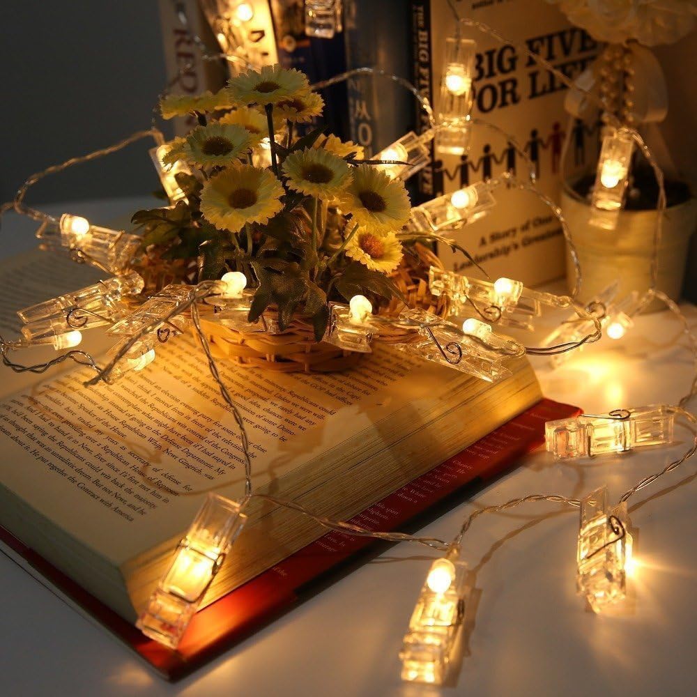 LiyuanQ_40_LED_Photo_Clip_String_Lights_with_Remote,_8_Modes_Indoor_Fairy_String_Lights_for_Hanging_Photos_Pictures_Cards_and_Memos,_Ideal_Gift_for_Bedroom_Decoration_(USB_Operated,_Warm_White)