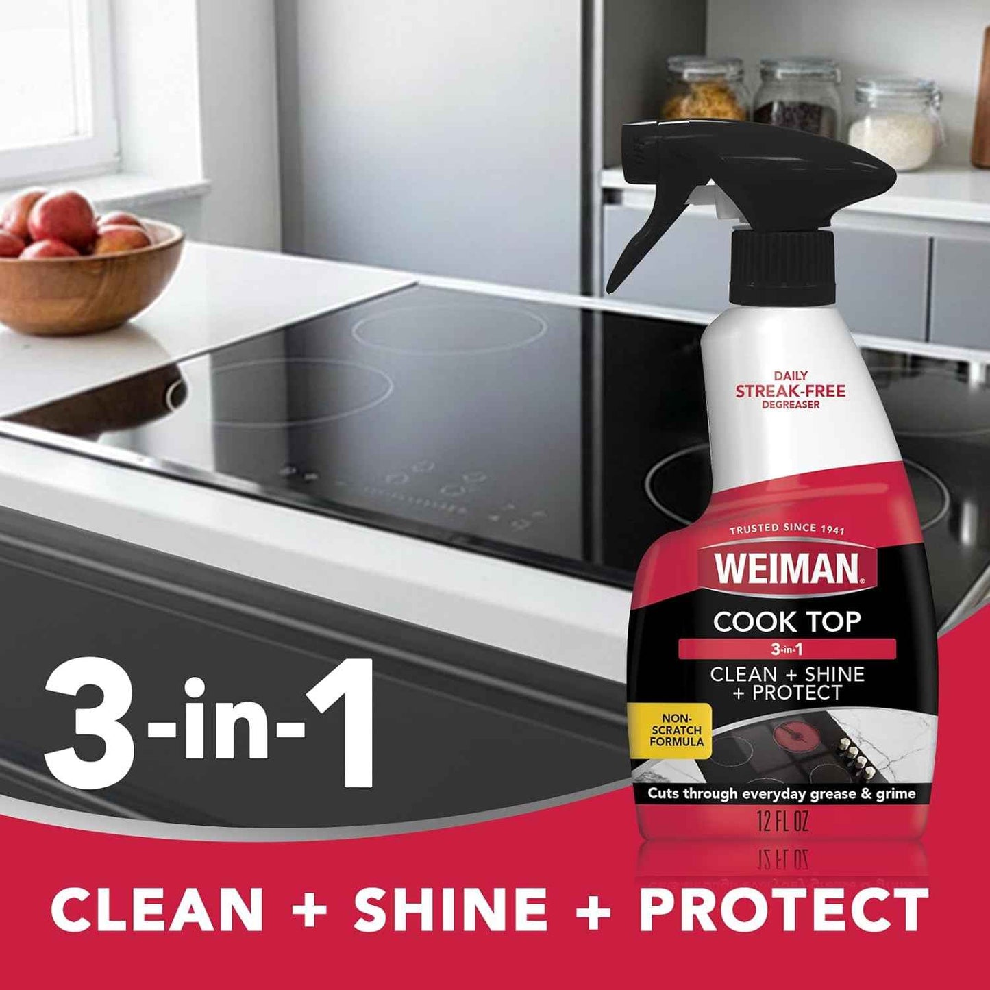 Weiman Ceramic and Glass Cooktop - Stove Top Daily Cleaner Kit - Glass Induction Cooktop Cleaning Bundle for Heavy Duty Mess Cleans Burnt-on Food