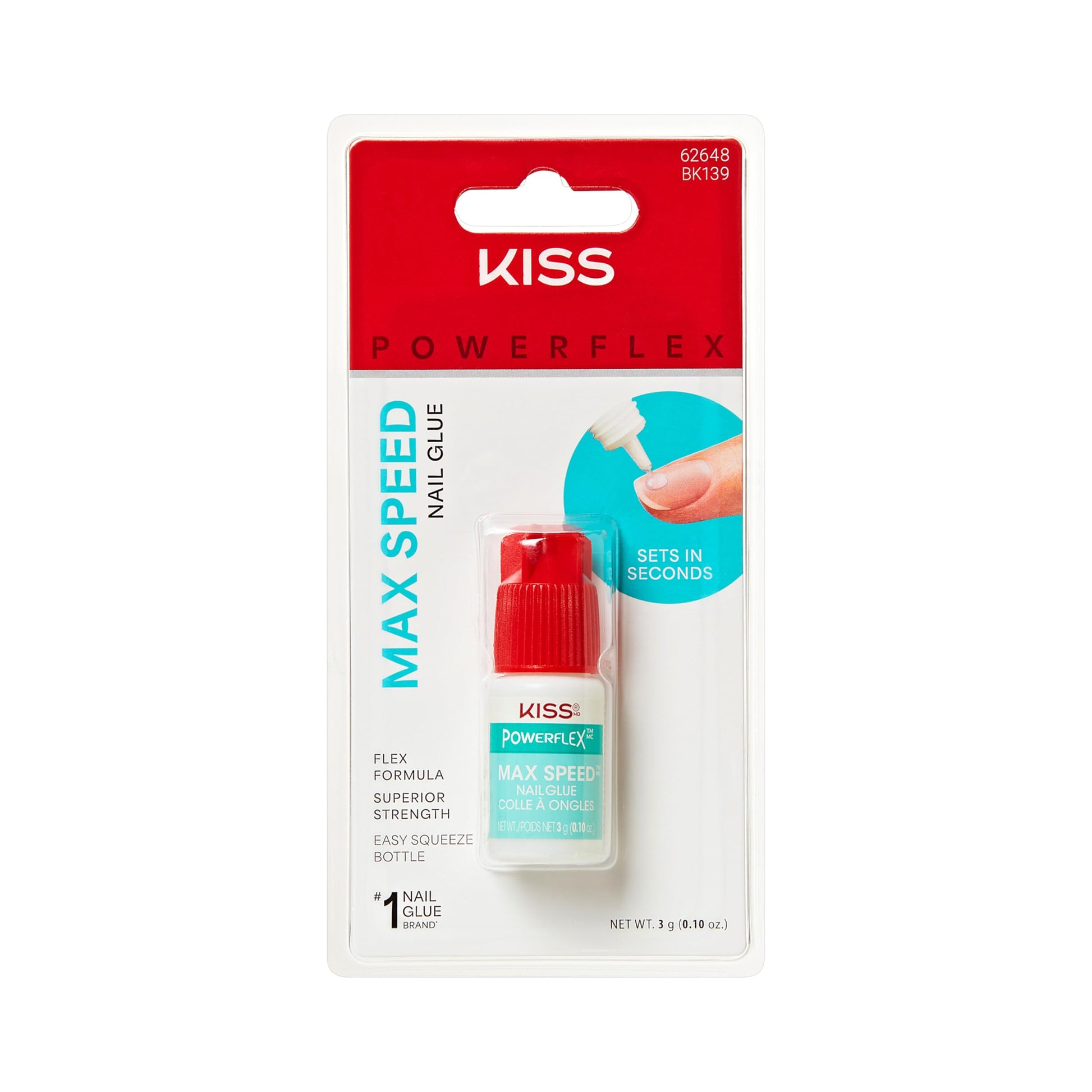 KISS PowerFlex Maximum Speed Nail Glue - Fast Drying Adhesive for Glue-On Nails &amp;amp; Repairs with Nozzle Tip Applicator, Ideal for Tips &amp;amp; Wraps, Net Wt. 0.10 oz (3g)