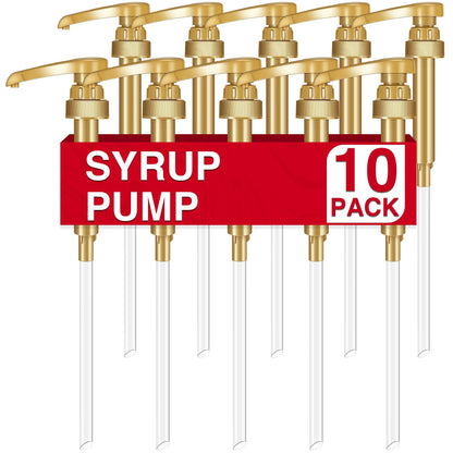 VOISEN Coffee Syrup Pumps, 10 Pack Gold Syrup Pump, Skinny Syrup Pump for 750ml 25.4oz Syrup Bottle, Syrup Pump Dispenser for Kitchen Dinning Coffee Bar Drinking Mixes,Davinci,Jordans