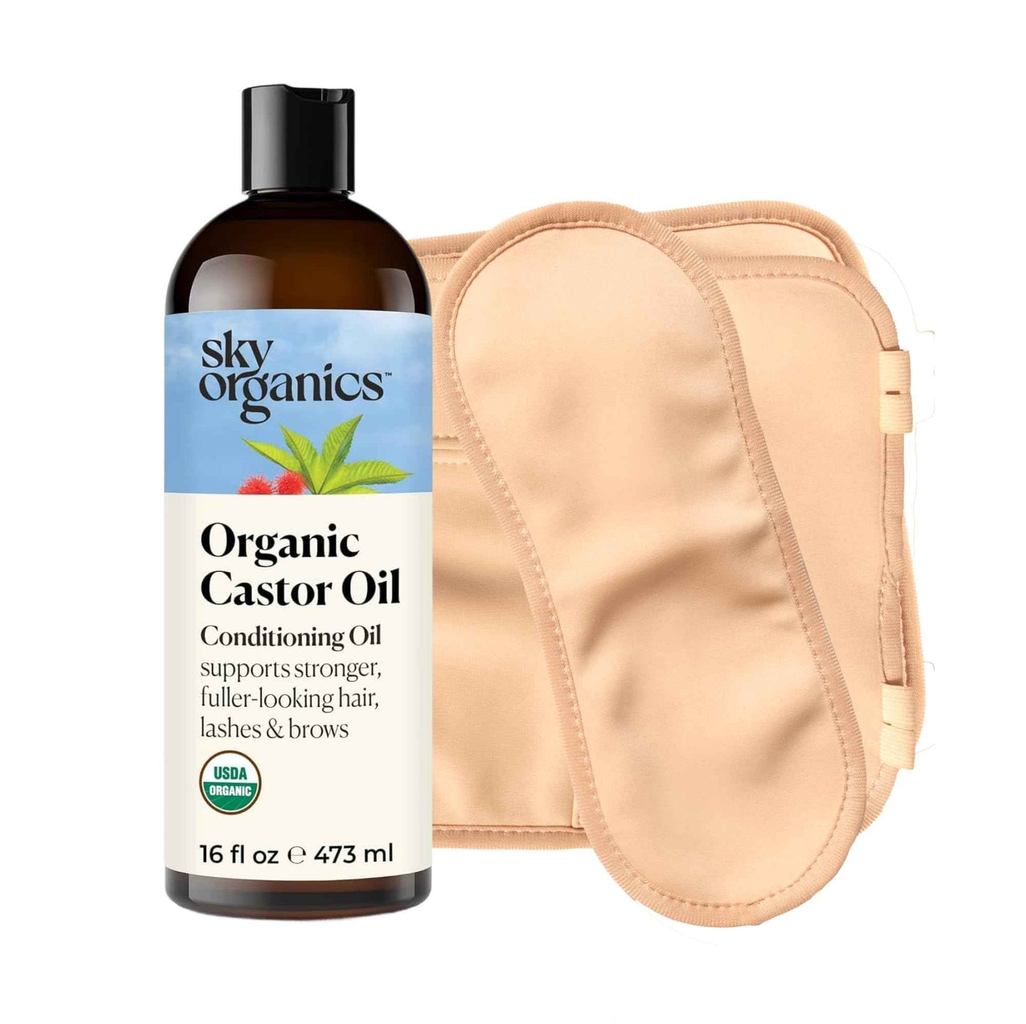 Sky Organics Castor Oil - USDA Certified Organic Hair Oil for Hair Growth, Skin, Face, Eyelashes - Cold Pressed & Hexane Free - Pure Organic Castor Oil Pack Wrap - Carrier & Hair Treatment Oil