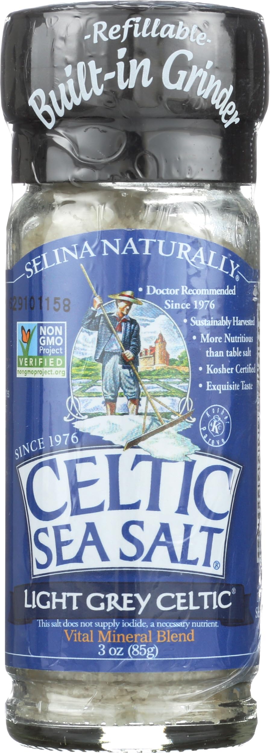 Celtic Sea Salt, Light Grey Grinder, 3 oz White