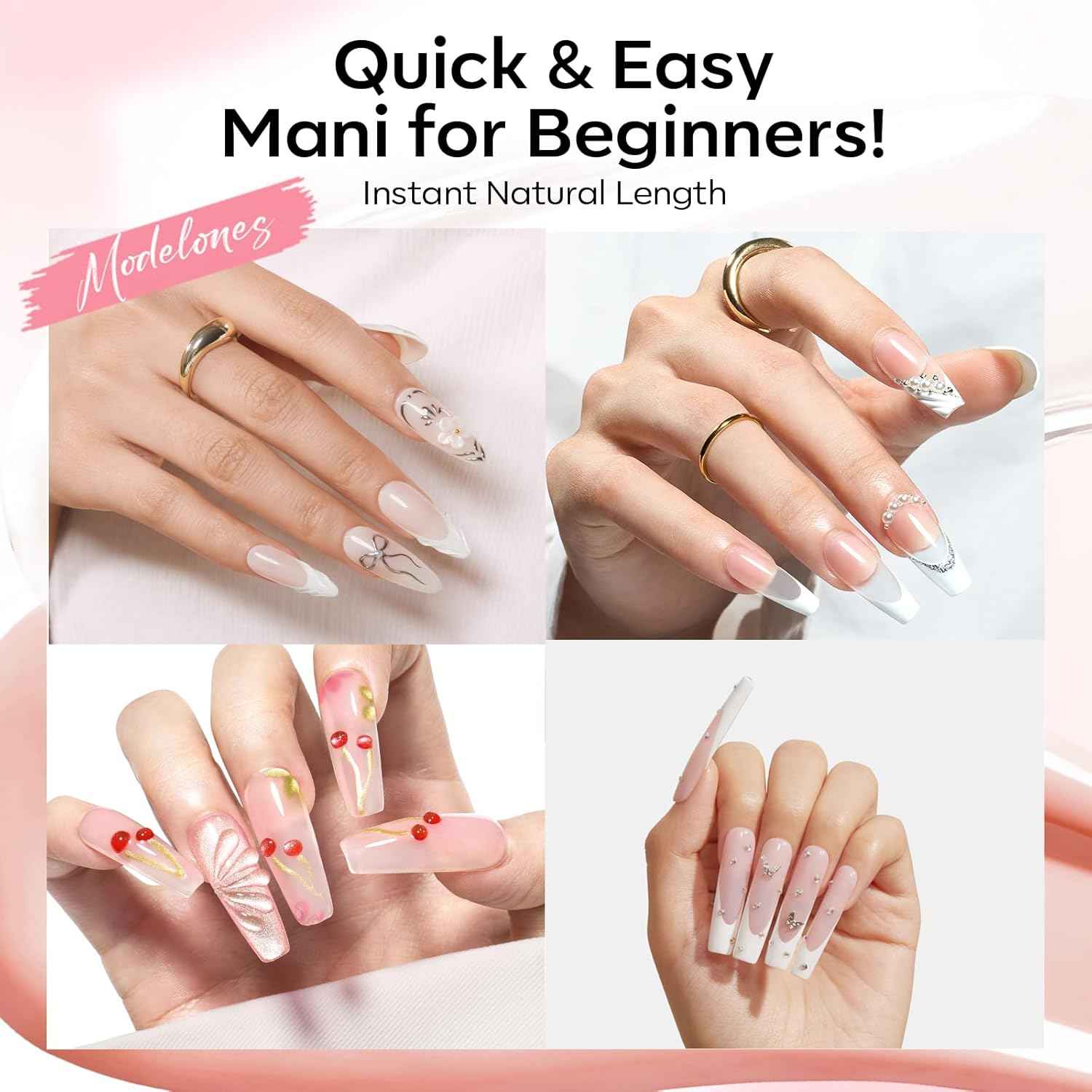Modelones Poly Gel Nail Kit 3 Colors White Apricot with Slip Solution Dual Nail Forms Top Base Coat Extension Builder Gel Enhancement Professional Starter Kit DIY Nail Art Salon Use