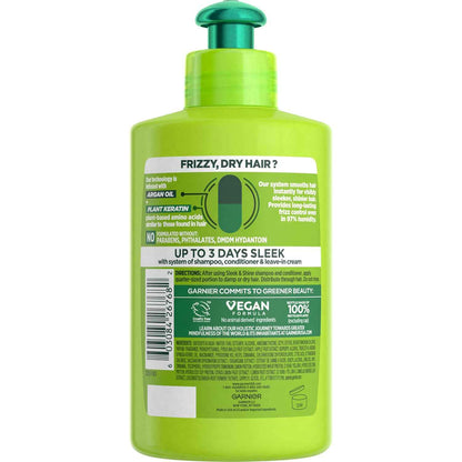 Garnier Fructis Sleek & Shine Leave-In Conditioning Cream for Frizzy, Dry Hair, Plant Keratin + Argan Oil, 10.2 Fl Oz