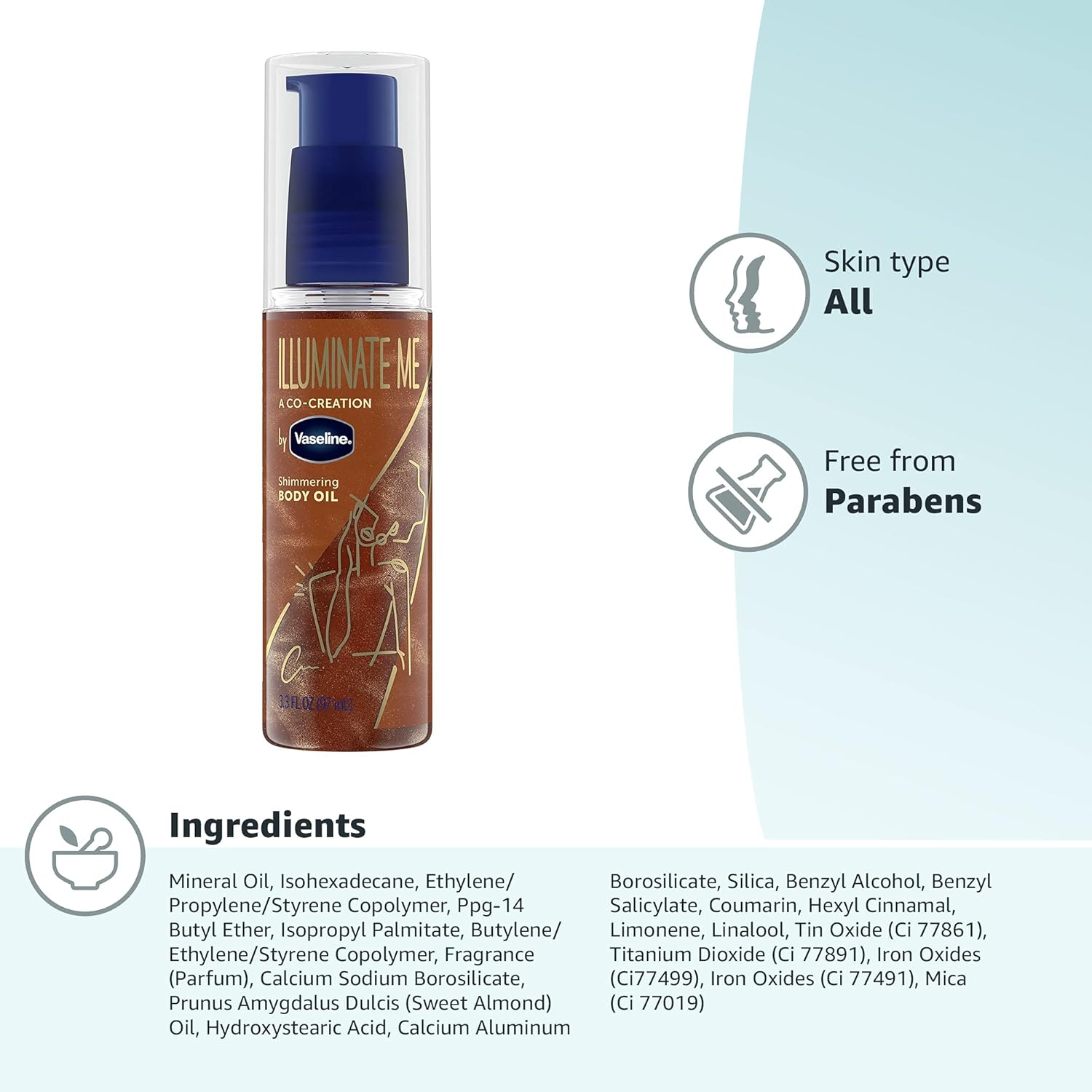 Vaseline_Illuminate_Me_Shimmering_Body_Oil_Created_for_Melanin_Rich_Skin,_Illuminates_Skin_with_Finishing_Touch_of_Shimmer_for_Glowing_Skin_3.3_oz